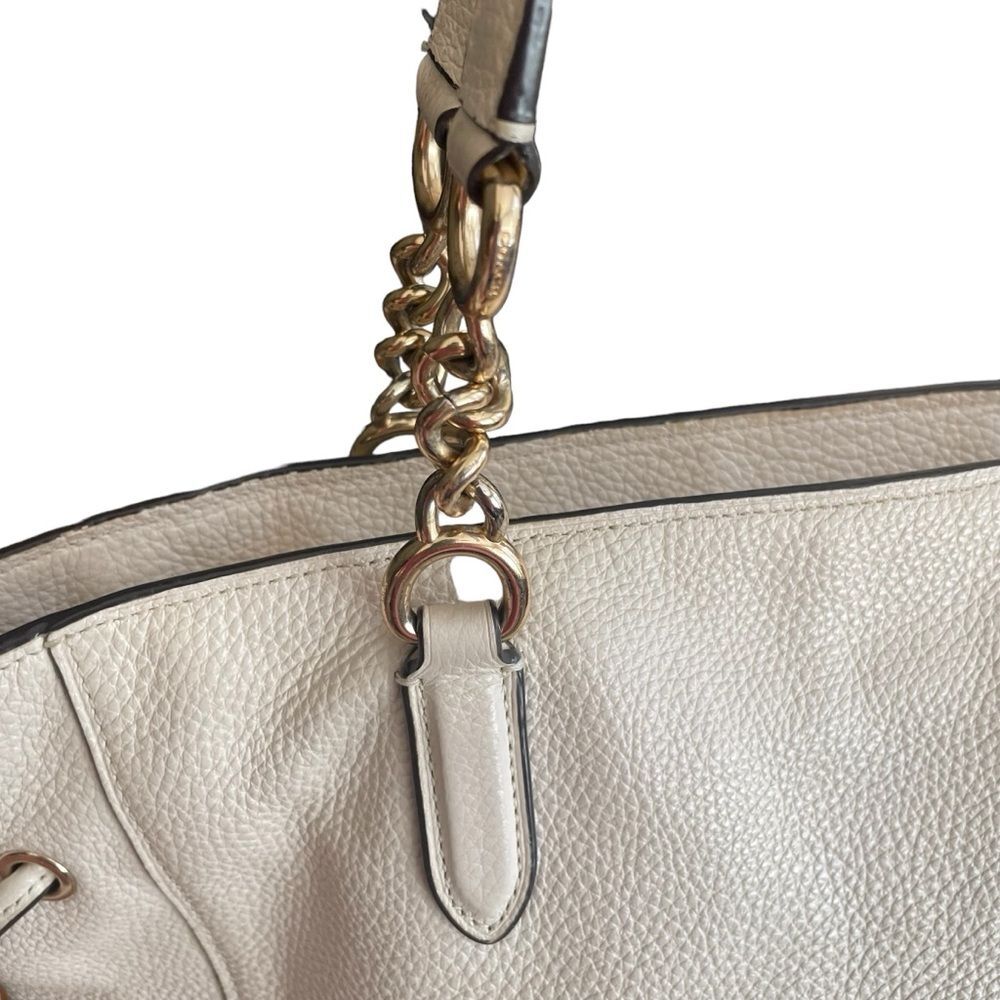 COACH ELLE LEATHER CHAIN TOTE SHOULDER BAG 72650 WHITE CHALK PEBBLE PURSE - Picture 5 of 13